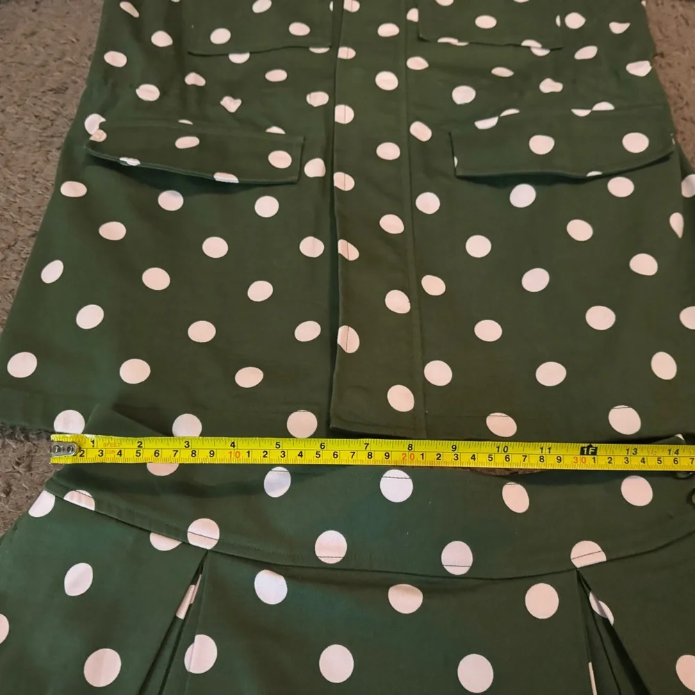 Halogen x Atlantic Pacific Green Polka Dot Skirt Suit Set Jacket Circle Skirt M - Picture 7 of 12
